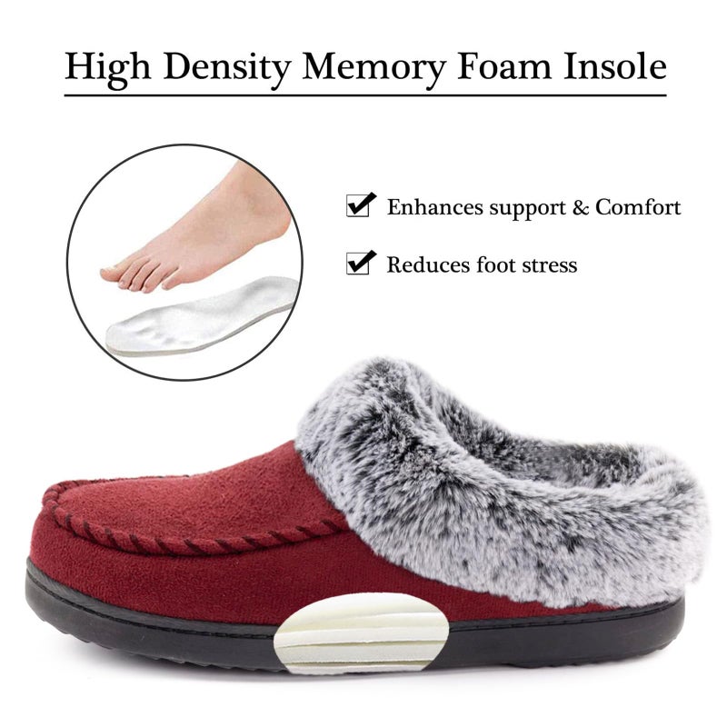 ULTRAIDEAS Women's Memory Foam House Slippers with Hard Bottom, Fur Lined House Shoes with Non-Slip Rubber Sole for Indoor & Outdoor (Moc Red, 9-10) - Image 2